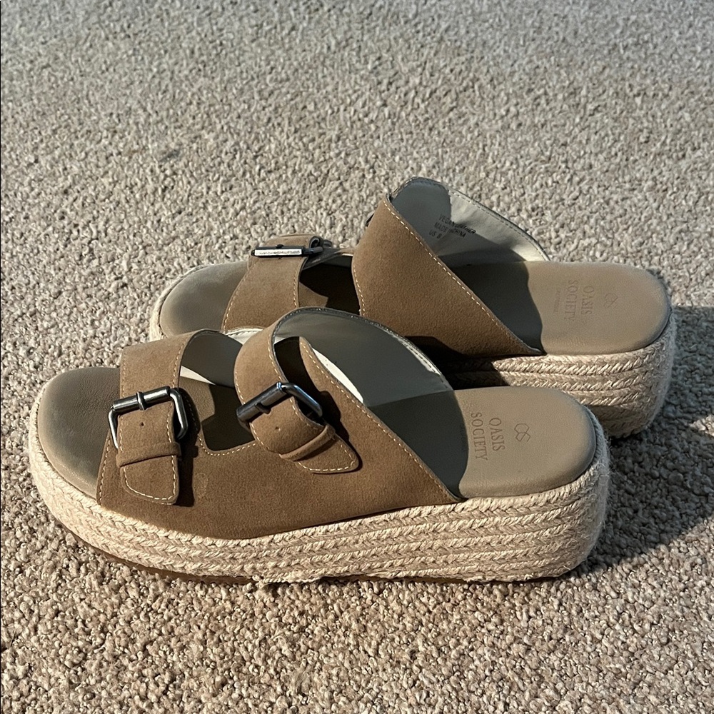 Oasis Tan Espadrille Slide Sandals